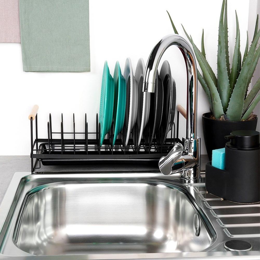 Dish Drainer Plate Stand Lids Metal Black