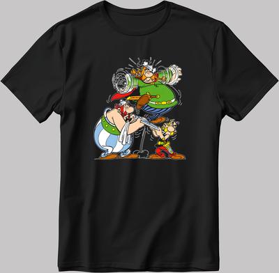 Asterix e Obelix, Personaggi Maglietta a Maniche Corte Bianco-Nero Uomo/Donna L334