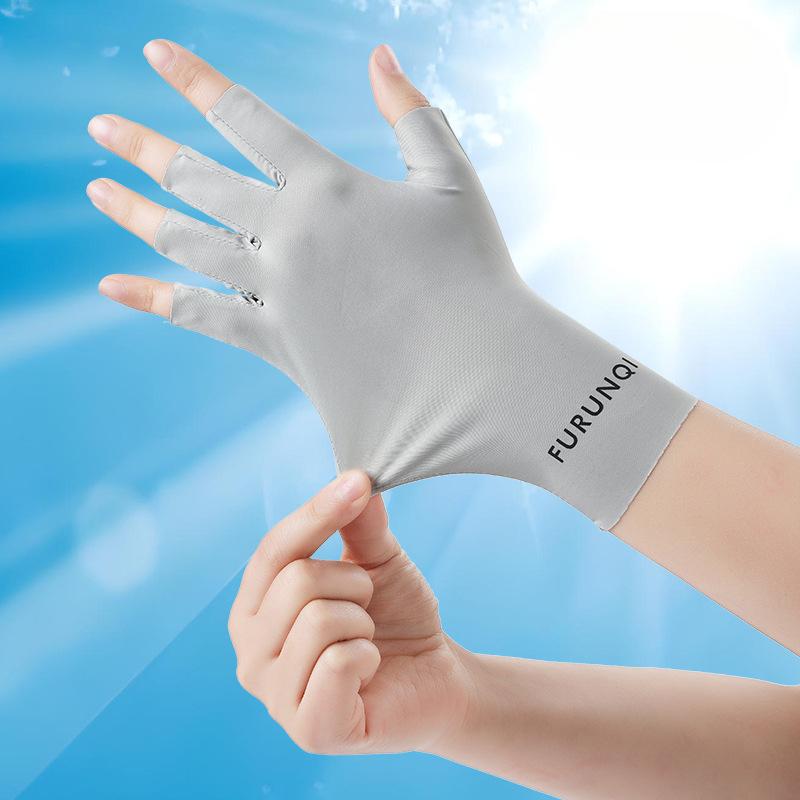 Letní ledové hedvábné opalovací rukavice s polovičními prsty Šetrné k pokožce Prodyšné Odolné proti UV záření Tenký styl Řidičské Rukavice na prsty Proti černání Nehtové umění