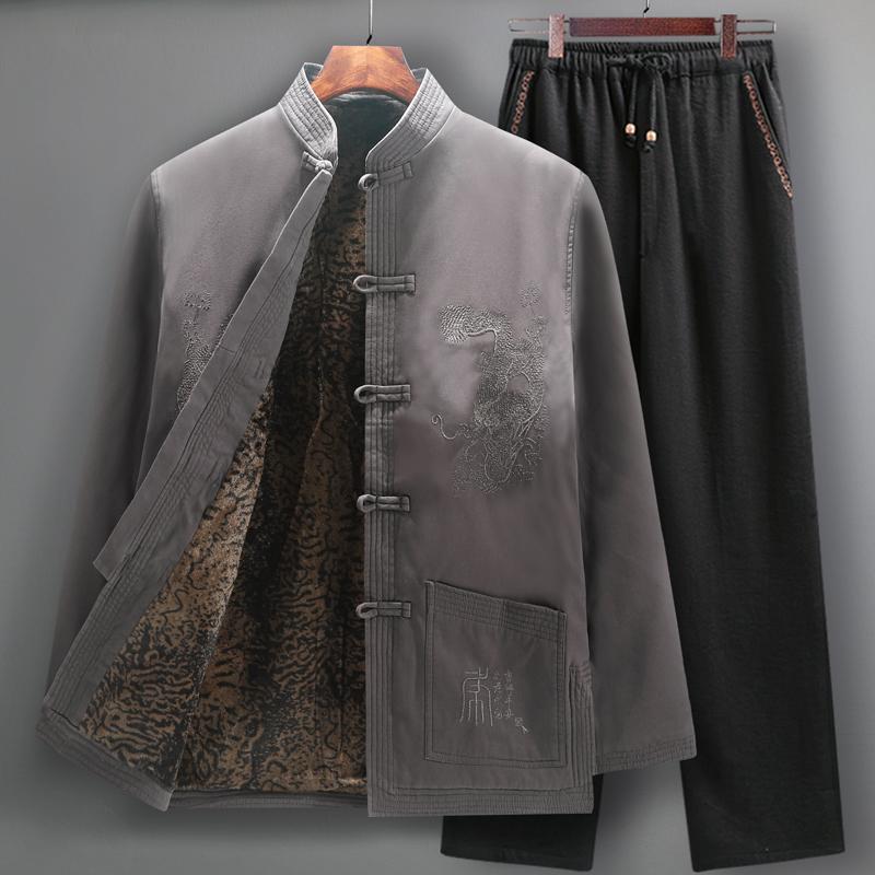 Men's Winter Fleece-Lined Tang Suit Jacket - Chinese Style for Middle-Aged & Elderly