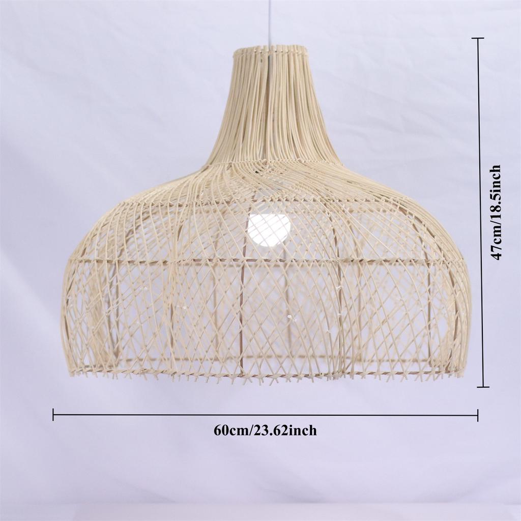 60CM Japanese Style Rattan Pendant Light Retro Hand-Woven E27 Boho Lamp for Restaurant Coffee Shop Dining Room Kitchen Island