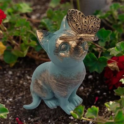 Resin Kitten Statue with Butterfly Ornament Garden Landscape Kitten Statue Handicraft Home Decor for Courtyard Lawn