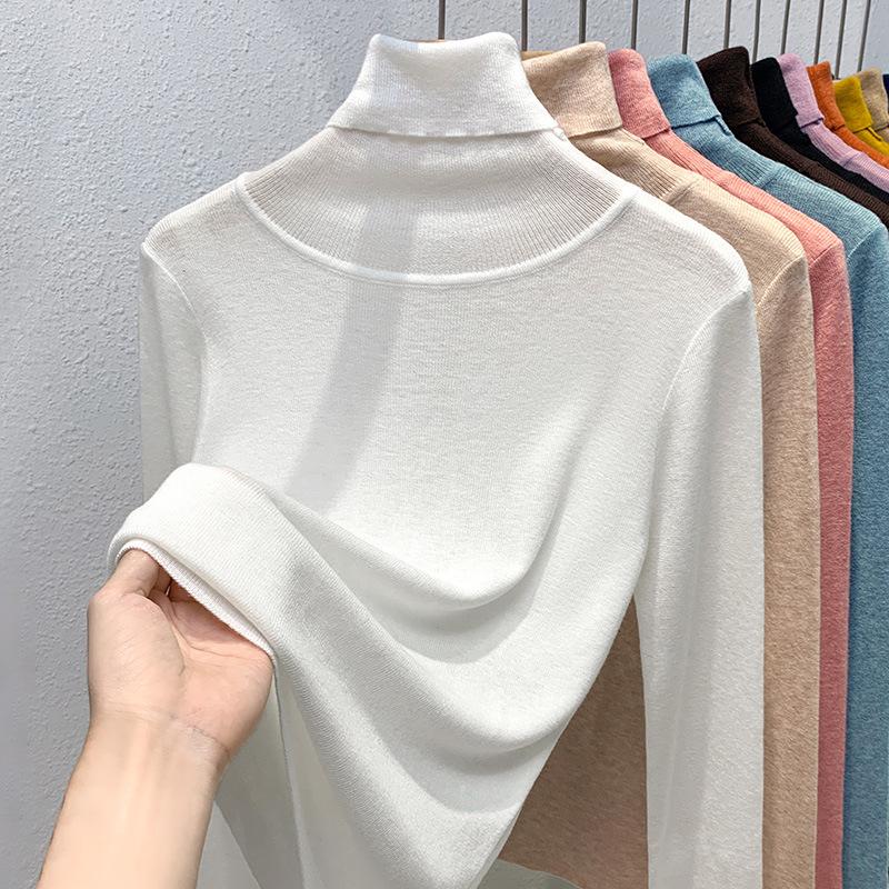 Knitted Bottoming Shirt Women's New Women's Clothing Temperament Turtleneck Pullover Elastic Inner Waist Top