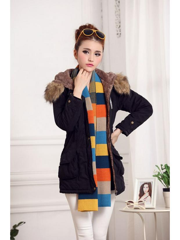 Manteau long à capuche en laine d'agneau style coréen grande taille pour femme - Hiver 2023