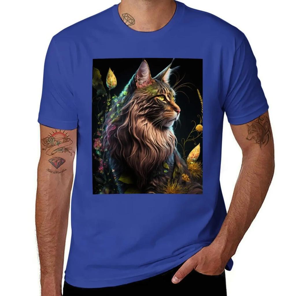 Timothy The Maine Coon Cat and Flowers 5 T-Shirt summer clothes anime t shirts vintage clothes plain black t shirts men