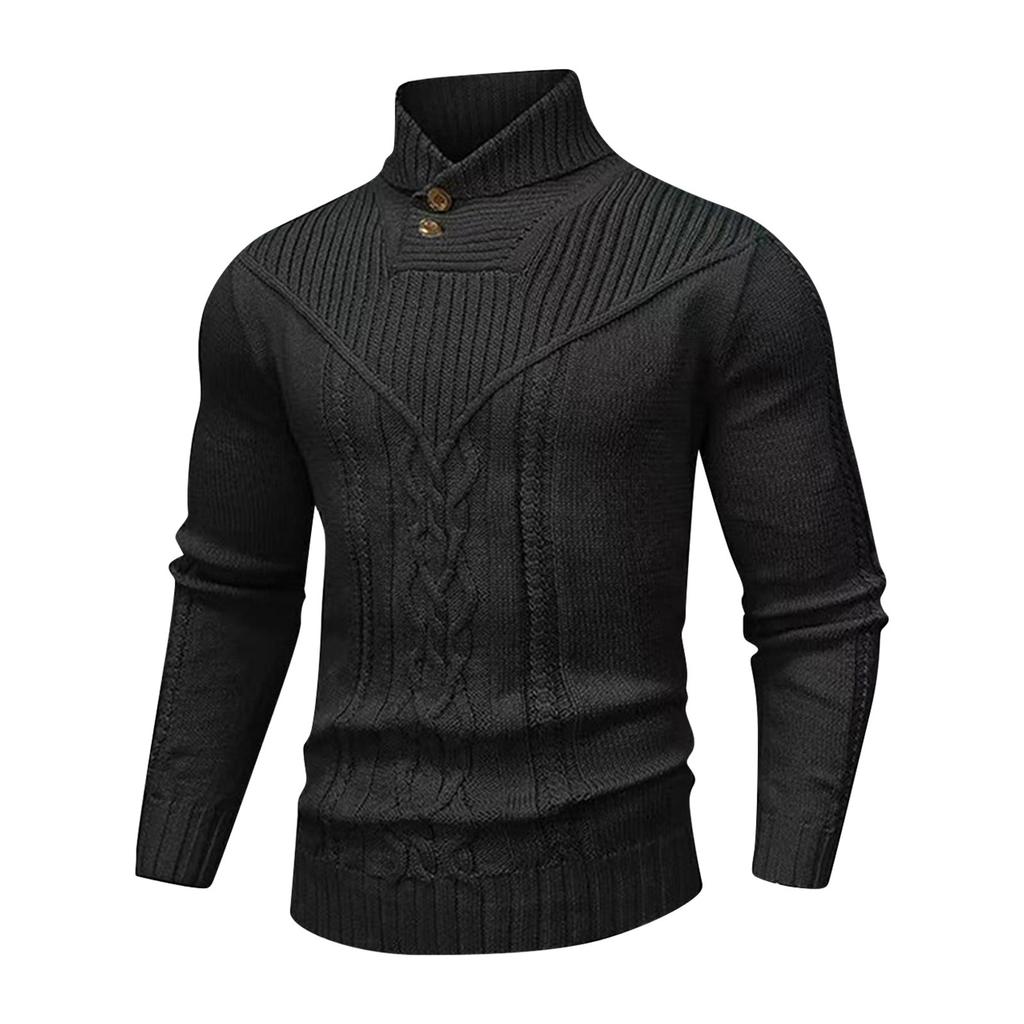 Men's Solid Color Knitted Sweater Tops  Men's Stand Collar Warm Classic Twisted Pullover Sweater
