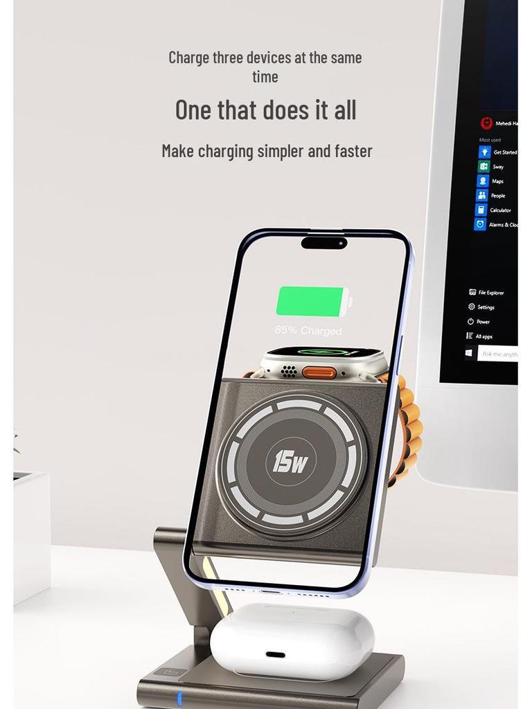 Magnetic 3-in-1 Wireless Charger for Apple Phones - Qi2 Fast Charging Bestseller