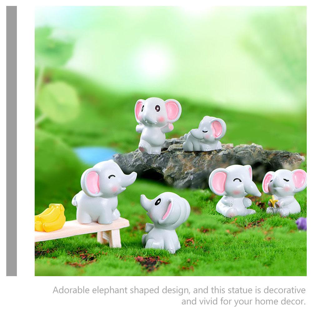 6 Pcs Elephant Ornament Mini Figures for Kids Adornment Figurine Shape Resin Lovely Small Model Miniature
