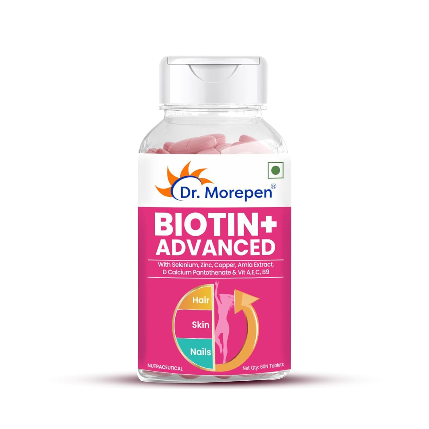 

DR. MOREPEN Biotin+ Multivitamin Tablets With Amino Acids, Amla, Turmeric & Green Tea, 60 Tabs Pack