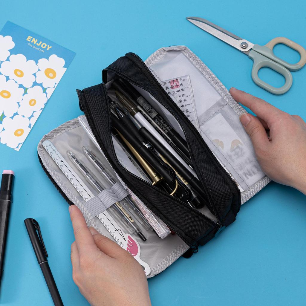 Trousse à crayons double fermeture multi-fonctionnelle grande capacité pour étudiant
