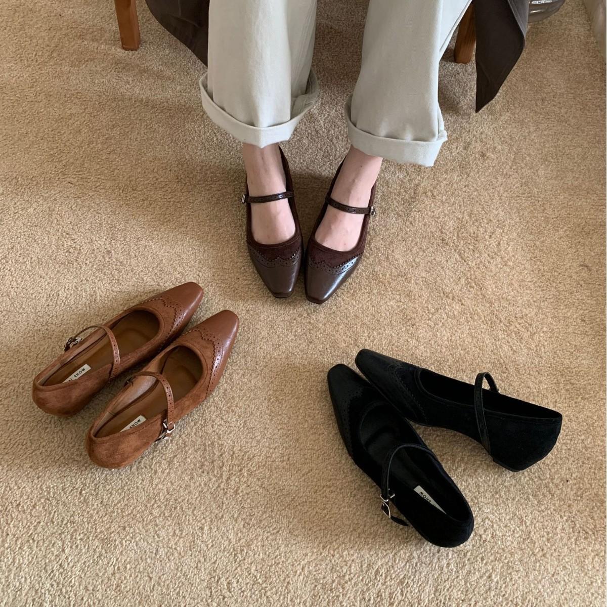 

2025 new autumn suede light mouth thick heel versatile word with engraving occupation commuter work women s single shoes 39 кофейный