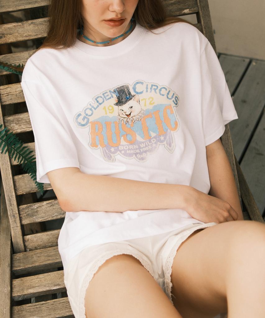 RUSTIC REVERIE Golden Circus Boyfit T-Shirt [White]