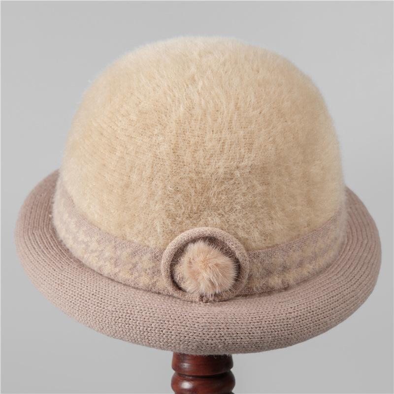 Middle-Aged Old Man Ji Mother Hat Lady Warm Thickened Foreign Gas Woolen Basin Hat Grandma Plaid Bucket Hat