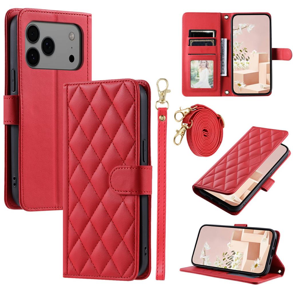 For iPhone 17 Pro Case Wallet Rhombus Grid PU Leather Phone Cover