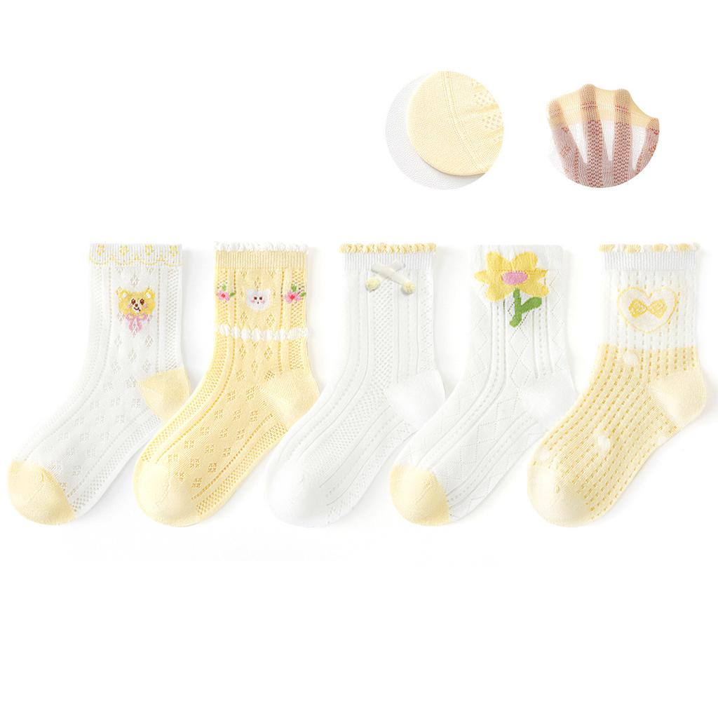 5 Pairs Cotton Childrens Mesh Socks Soft Thin Summer Sock Kids Baby Candy Sock Girls Breathable Flower Casual Cute Socken