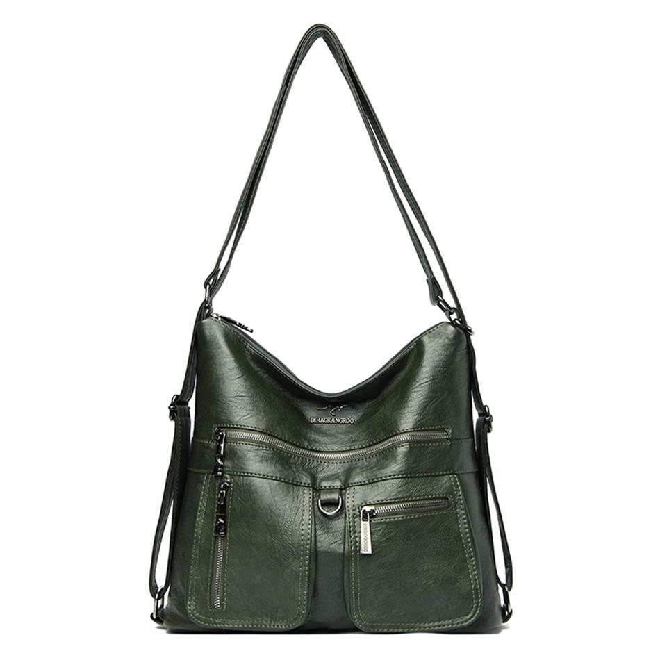 

Роскошные кожаные сумки высокого качества, женские сумки, дизайнерские многофункциональные сумки на плечо для женщин, дорожная рюкзак темно-зеленого