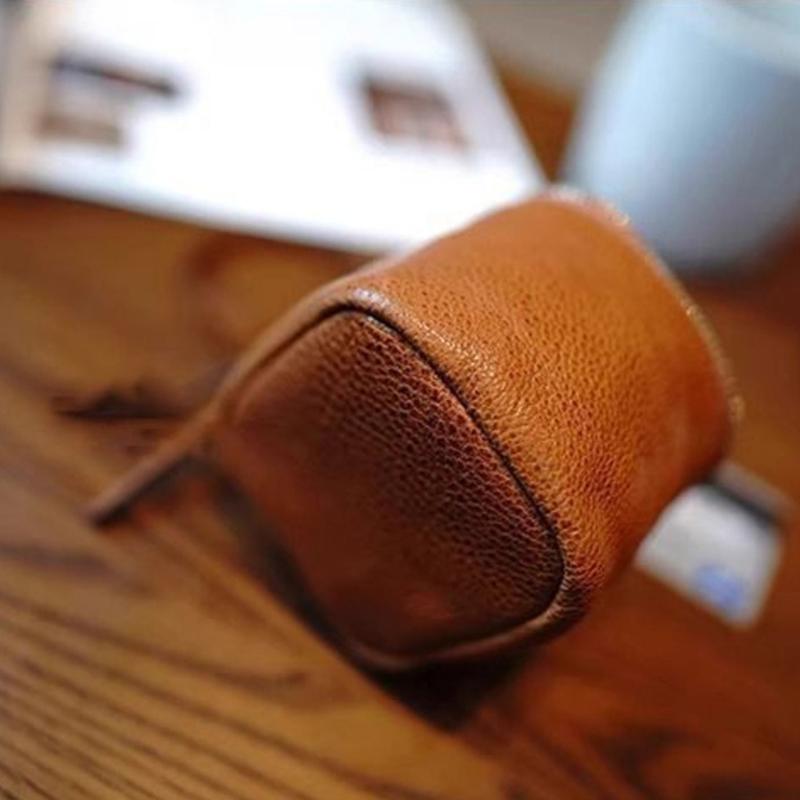 High Quality Minimalist Vegetable Tanned Cowhide Leather Mini Portable Lipstick Bag Coin & Card Holder Square Bag