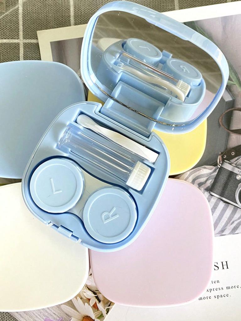 1pc Portable Minimalist Square Contact Lens Case, DIY Solid Color Contact Lens Holder