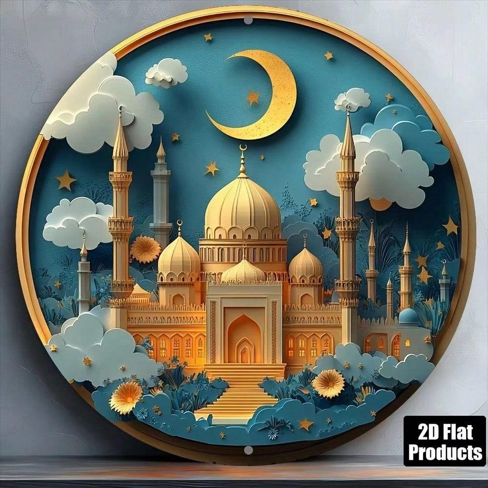Tin Sign Eid Mubarak Islamic Wall Art Metal Poster Laser Cut Home Decor Living Room