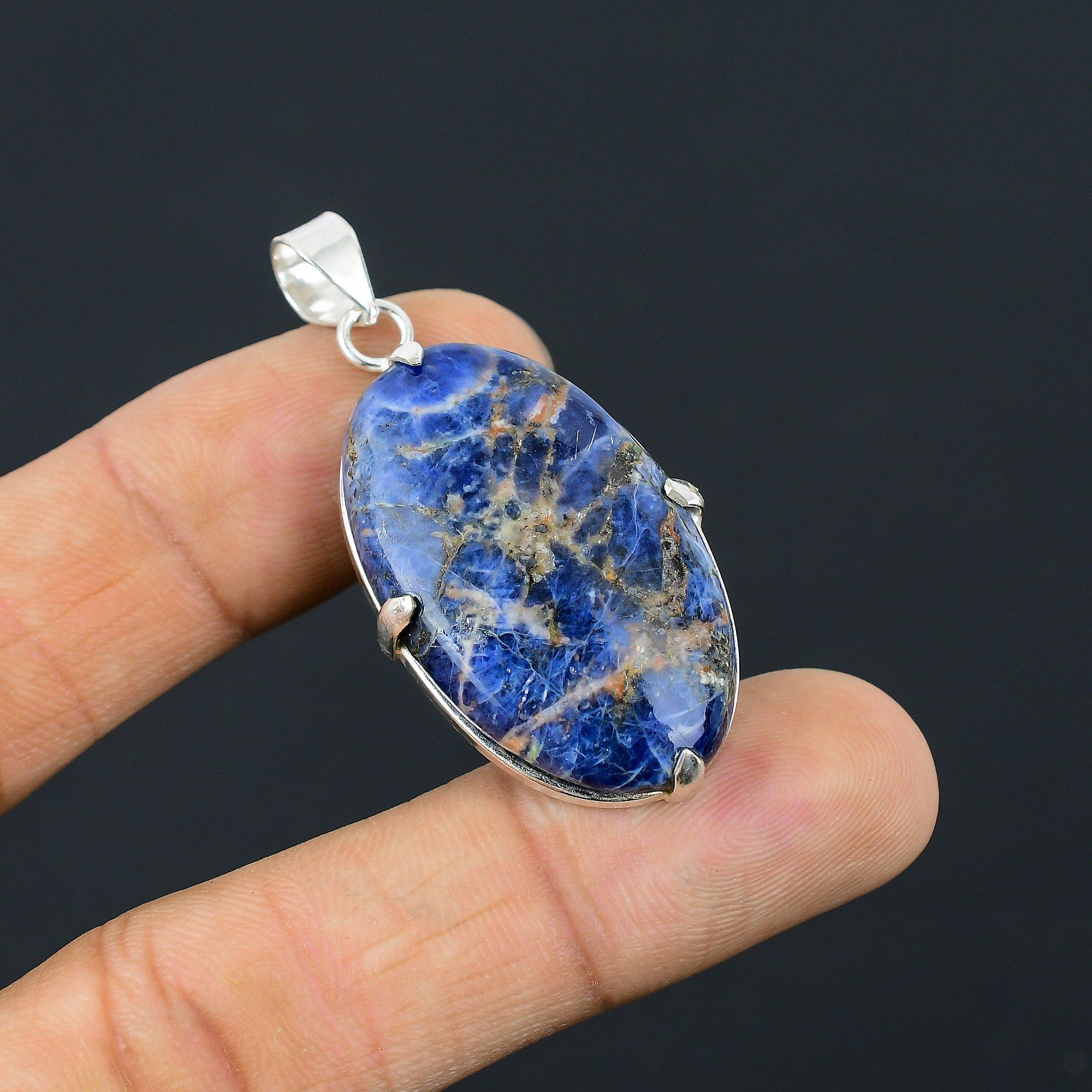 

Сделка ко Дню женщин Подвеска с драгоценным камнем содалитом и чакрой третьего глаза Ювелирное изделие из серебра 925 пробы