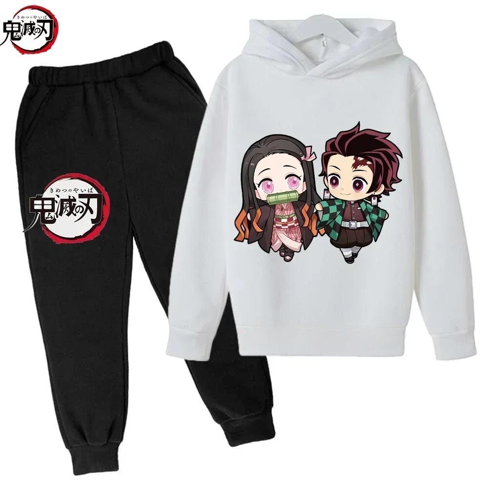 New Demon Slayer Cartoon Children Set Autumn Spring Sweatshirts Pants 2pcs Suit  Kid Boy Girl Clothes Casual Tracksuit
