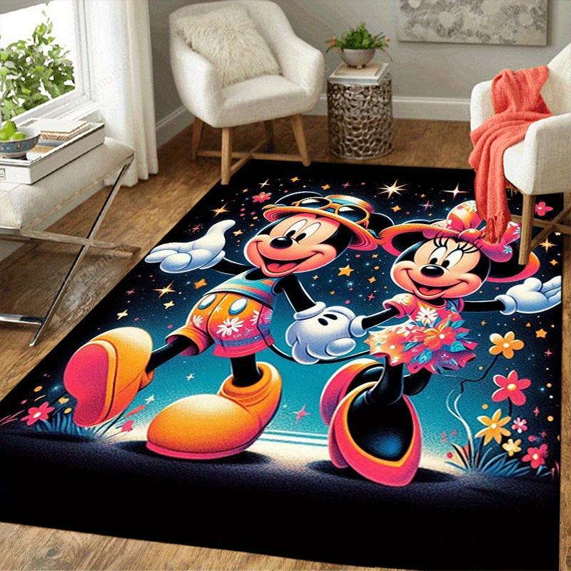 1 Stück Minnie und Mickey Muster Teppich Weiche Flanell Fußmatte für Wohnzimmer, Büro, Schlafzimmer und Teppich, Sofa Couchtisch Fußmatte