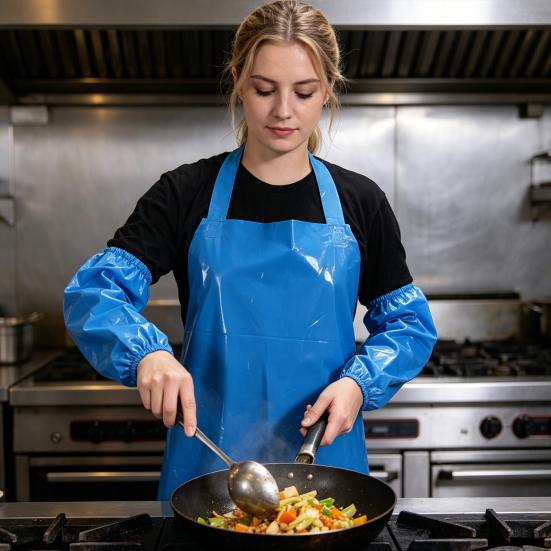 Waterproof Oil-Proof TPU Bib Apron with Sleeves Oil Resistant Chef Apron Food-Grade Plastic Apron for Seafood Processing Kitchen Food Factory