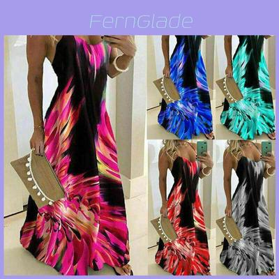 Elegant Women's Summer Strappy Floral Boho Kaftan Dress Perfect For Beach Days