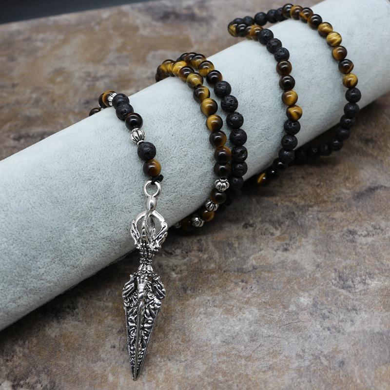 Hot Selling New Men Necklace From Europe and America Tiger Eye Stone Fused Rock Pendant Men Prayer Bead Necklace