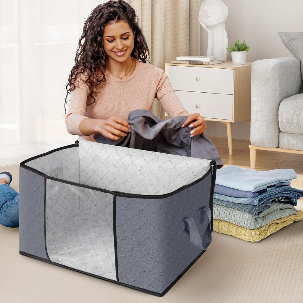 Fab Totes Storage Bags,Clothes Blanket Storage Bins Foldable Closet Organizers with Reinforced Handle for Home Dorm Storage and Organization