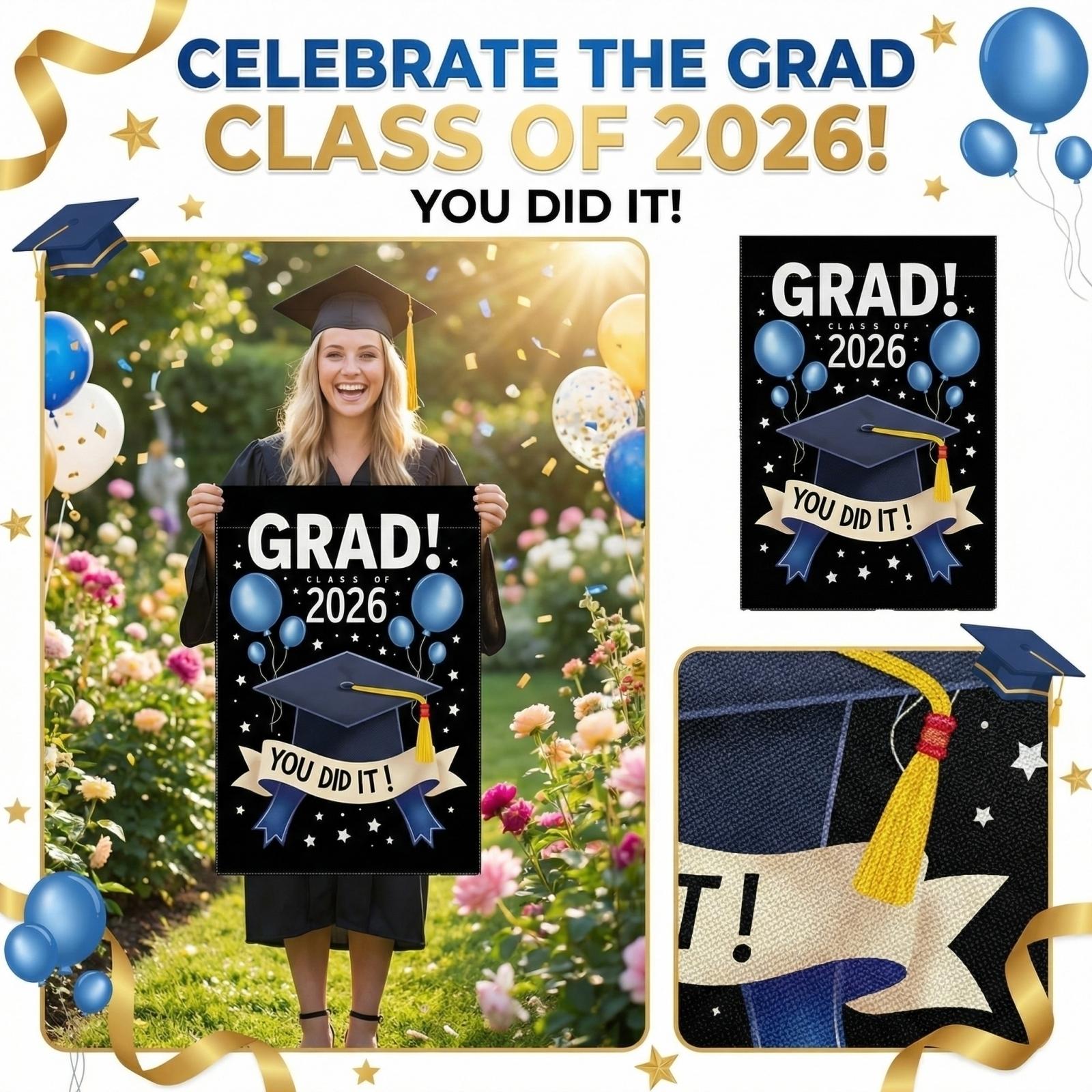 Graduation Garden Flags, Campus Graduation Party Decorations, Hanging Flags, Garden Flags One Size