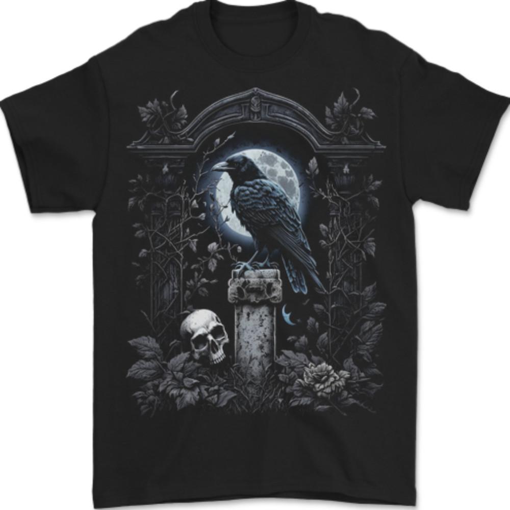 Gothic Skull and Crow With And Arch Mens T-Shirt 100% Cotton 2XL