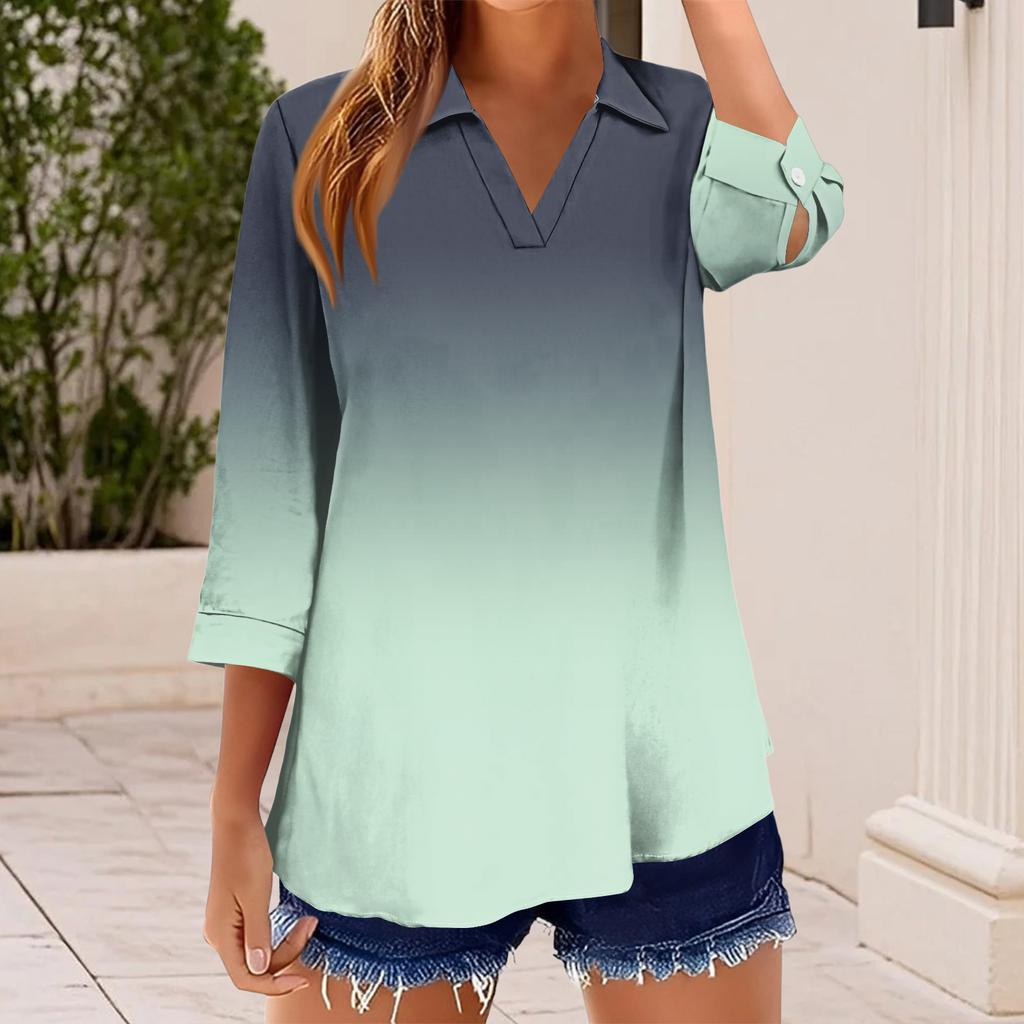 Women's T Shirt Tee Print Button  3/4 SleeveDaily Weekend Fashion Basic V, Neck Regular Top