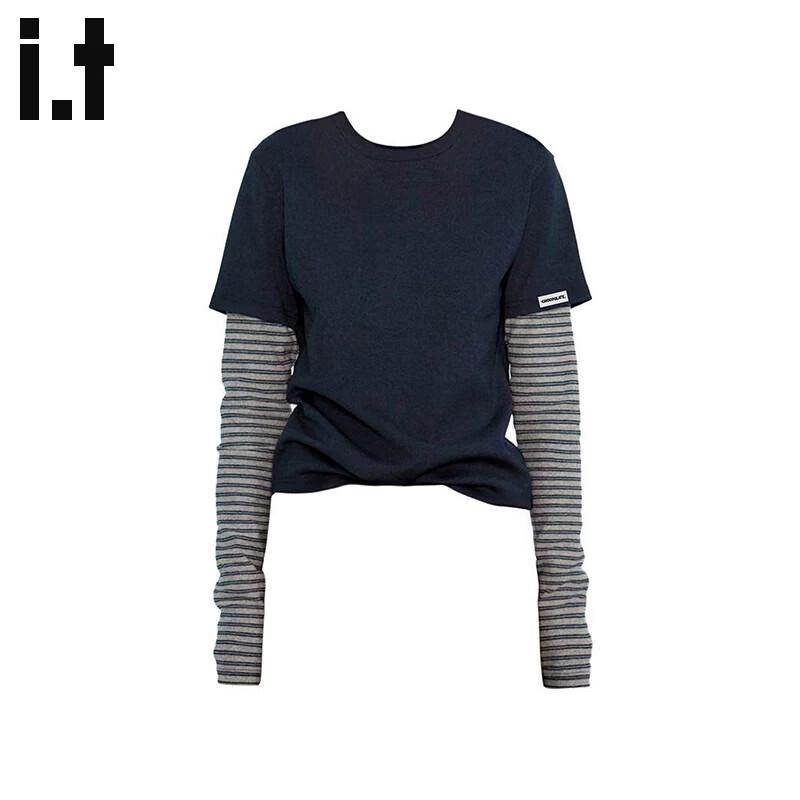 Women s Striped Faux Two-Piece Long-Sleeve T-Shirt S