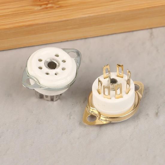 Yousheng 2Pcs Ceramic Tube Socket GZC7-F Golden Tinning Plated 7-Pin Vacuum Electronic Tube Socket Replacement Parts Accessories for 6J1 6J2 6X4 6Z4