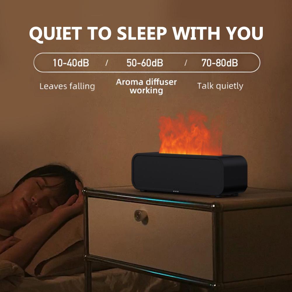 Farbenfroher Flammen-Luftbefeuchter mit Umgebungsnachtlichtern 3-Positionen-Timer-Schalter Fernbedienung USB Ätherisches Öl Aroma-Diffusor