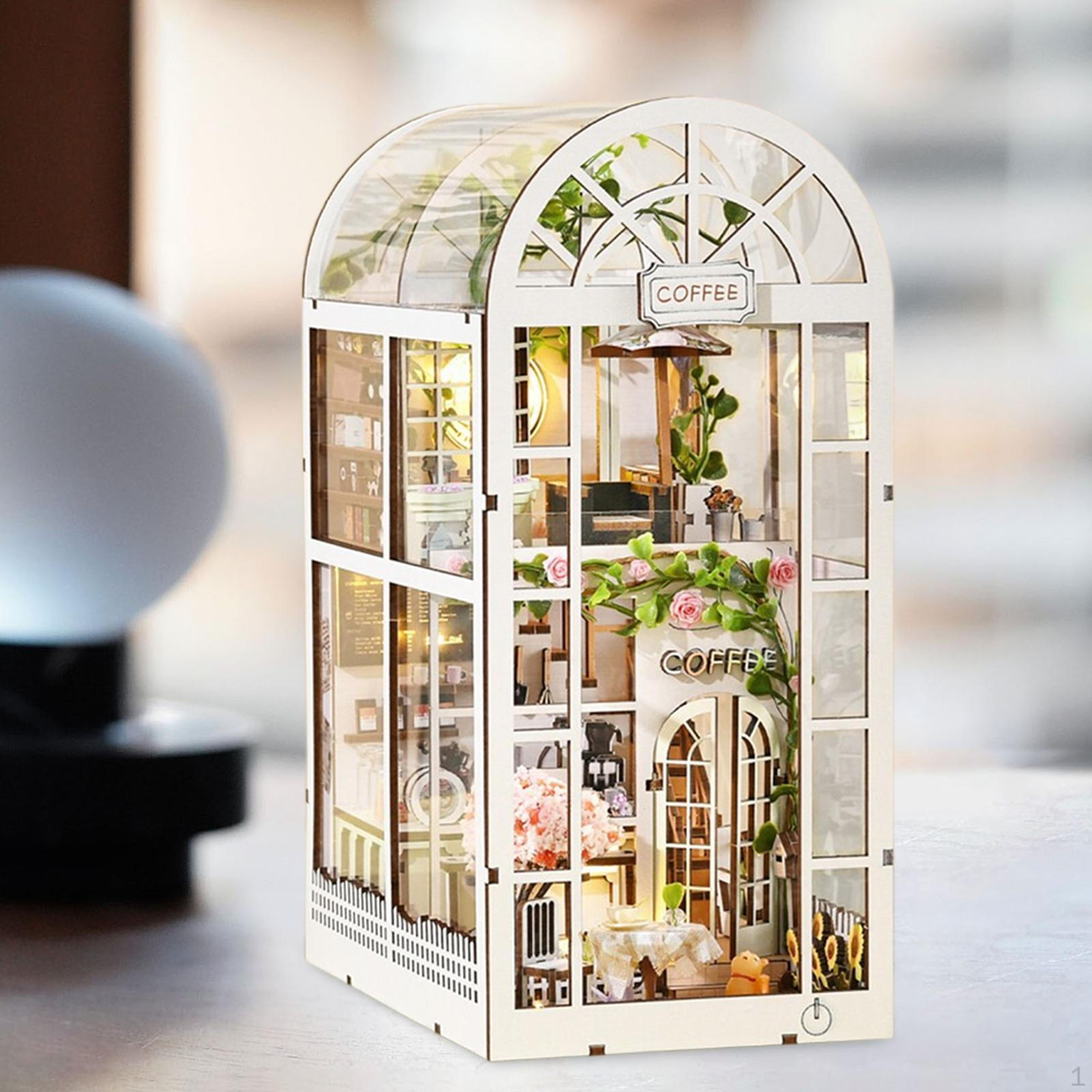 

DIY Booknook Kit 3D Wooden Puzzle Bookend Coffee Garden Crafts Bookshelf Decor Miniature Dollhouse