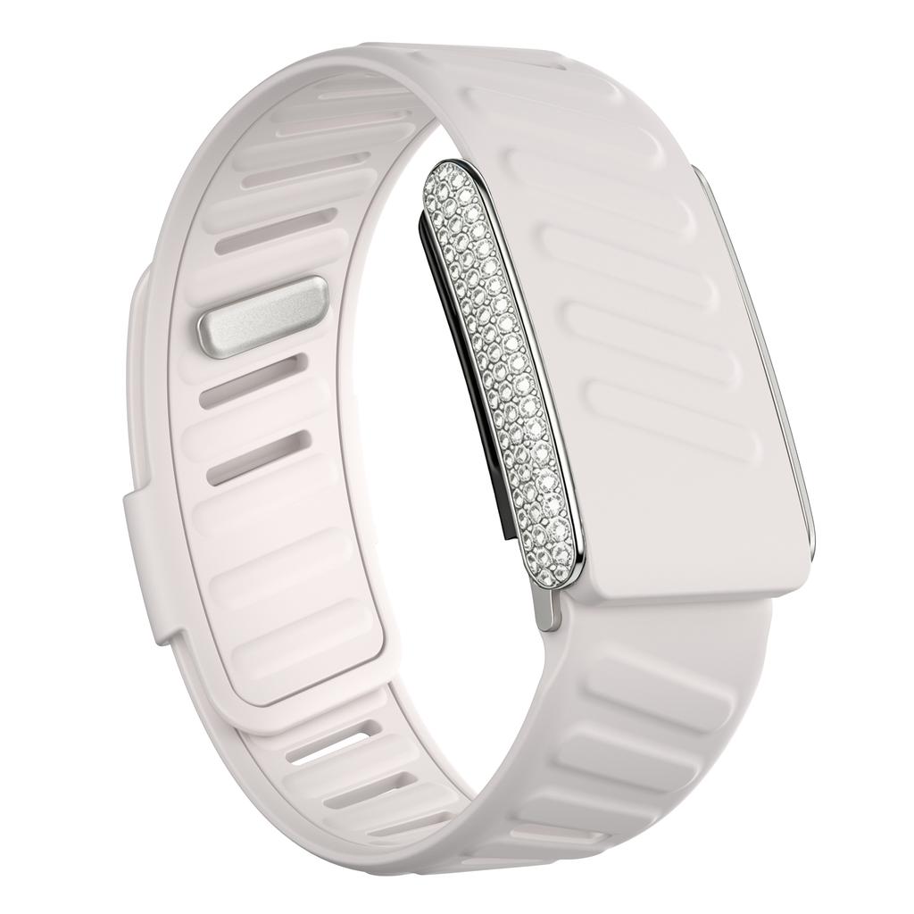 SportFlex Band For WHOOP 5.0 ECG-MG Wrist Band Casual Wristband with Full-Diamonds Bright Silver Metal U-Frame for WHOOP 5.0 One+Peak Silicone Strap