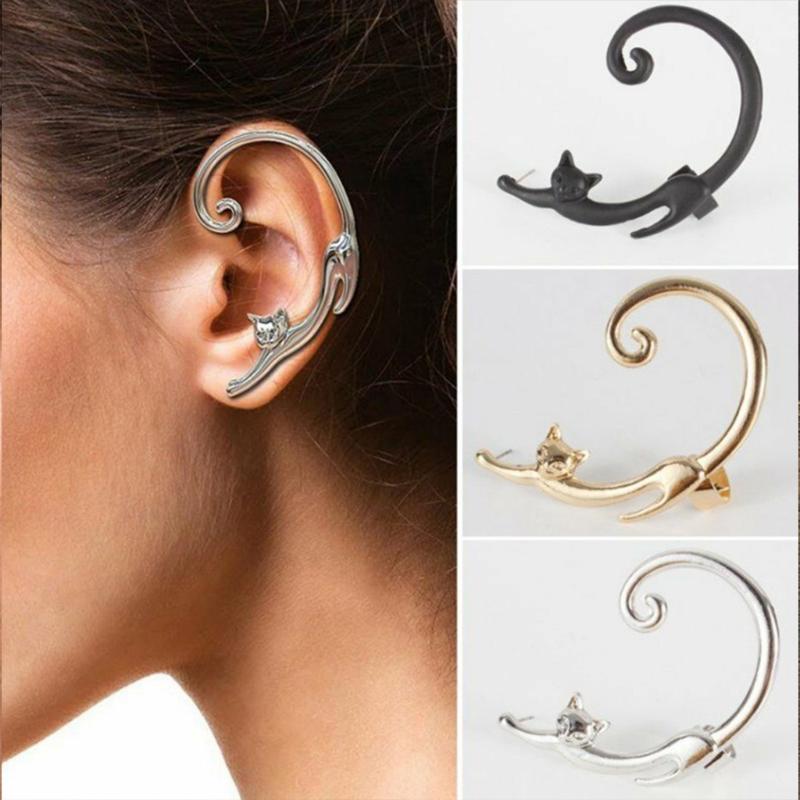 Süßes Tier für Katzenohr-Manschettenohrringe Kätzchen Clip-On Ohrstecker Wickelohrringe Schmuck für Damen und Mädchen Party-Accessoire