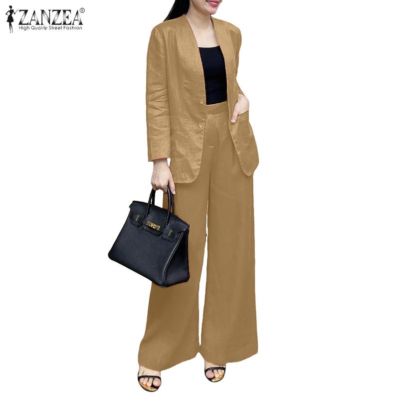 ZANZEA Damski Sweter Kardigan Bluzka i Spodnie Codzienne Dwuczęściowe Zestawy