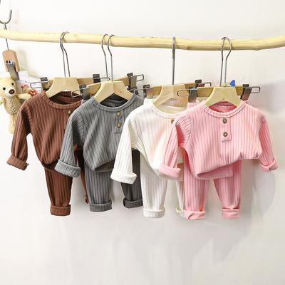 Children's Autumn Sets Boys Solid Colour Round Neck Suit Girls Baby Casual Loose Fashion 2 Pieces