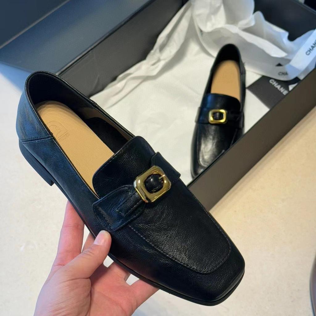 Cowhide version~ Grape mother, the same style can be stepped on with a small gold buckle, British retro square head, and a versatile loafer shoe for w