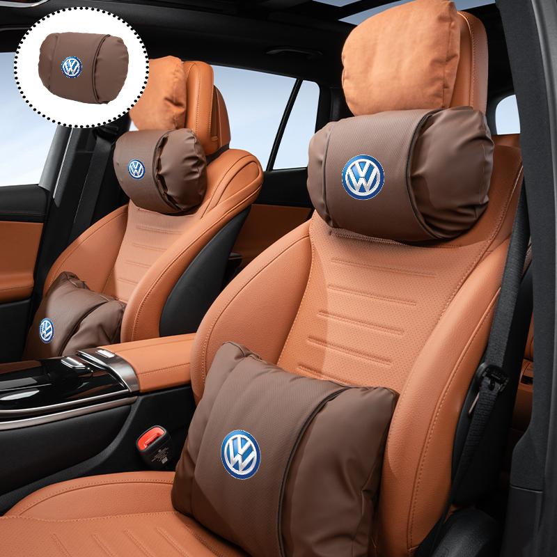 Car Leather Headrest Pillow Neck Lumbar Support Soft Lumbar Cushion Beige For Volkswagen VW Jetta Golf Beetle CC EOS MK2 MK4 MK5 HY3