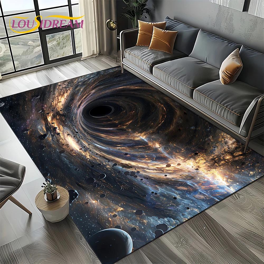 Universe Space Stars Black Hole Galaxy Earth Milky Way Carpet Rug for Living Room Bedroom Sofa Decoration,Non-slip Floor Mat