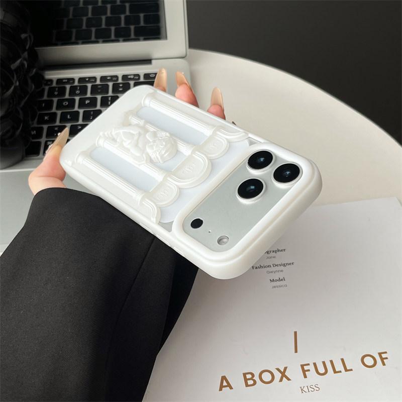 Luxury Angels Matte Shockproof Case for iPhone 17 Air 16 15 14 13 12 Pro Max Hollow Roman Column Little Angel Frosted Cover