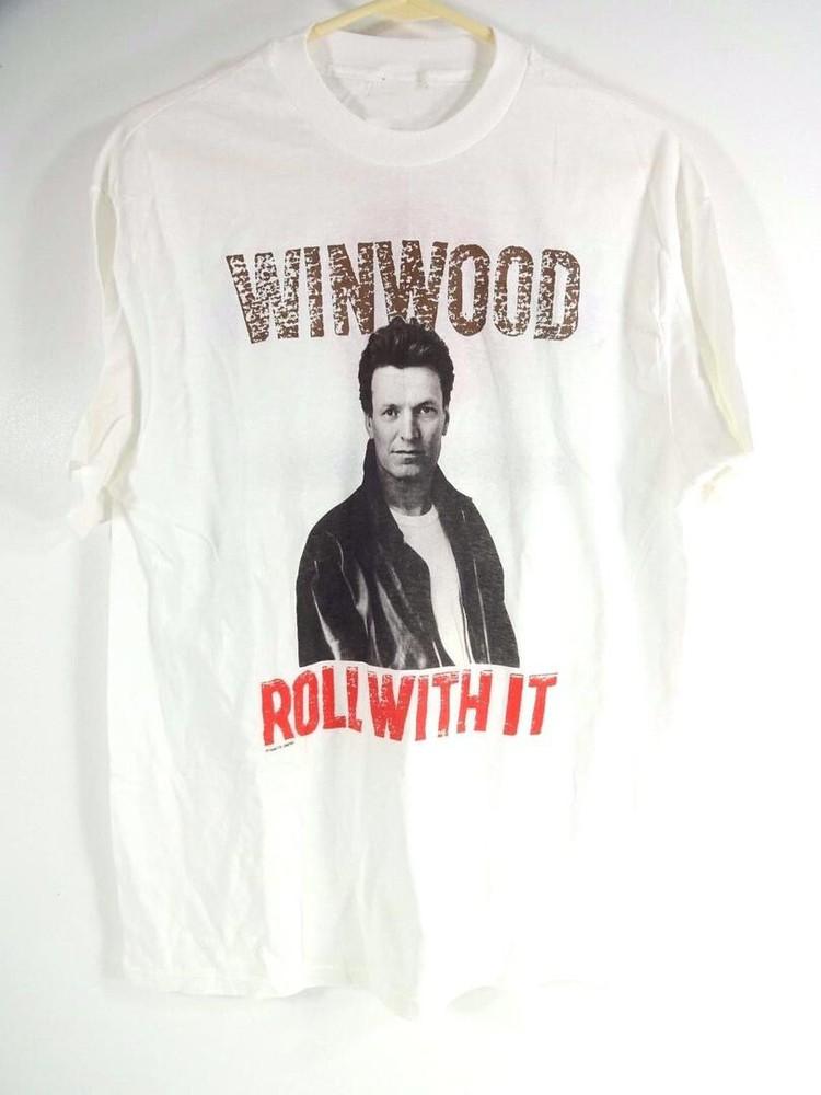 Vtg Steve Winwood ROLL WITH IT Heavy Cotton White  For Men DI123 Unisex T-Shirt L