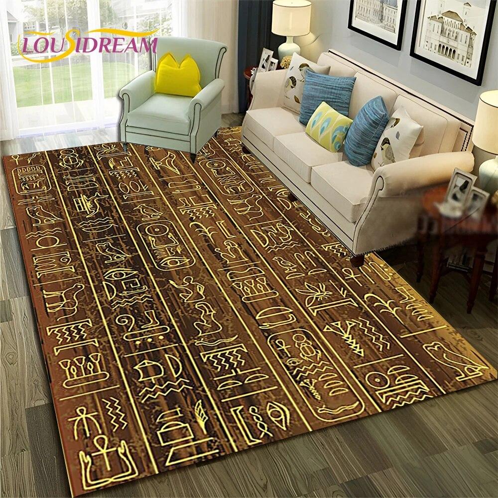 Ancient Egyptian Hieroglyphics Symbol Carpet Rug for Home Living Room Bedroom Sofa Doormat Decor,kid Area Rug Non-slip Floor Mat