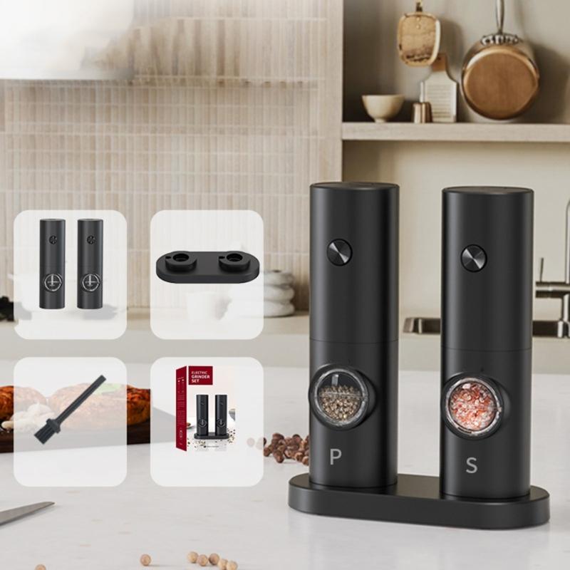 2 Pcs Electric Pepper Grinder Set Electric Salt and Pepper Grinder Automatic Pepper Mill Battery-Powered Operation