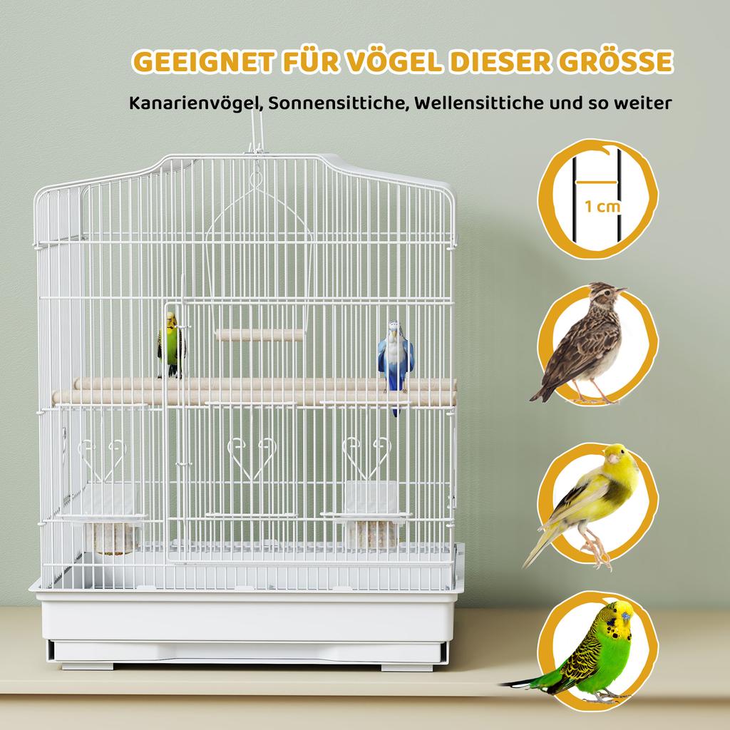 Large Metal Bird Cage with Perches, Food Bowls, Swing, for Budgies, Parakeets, White
