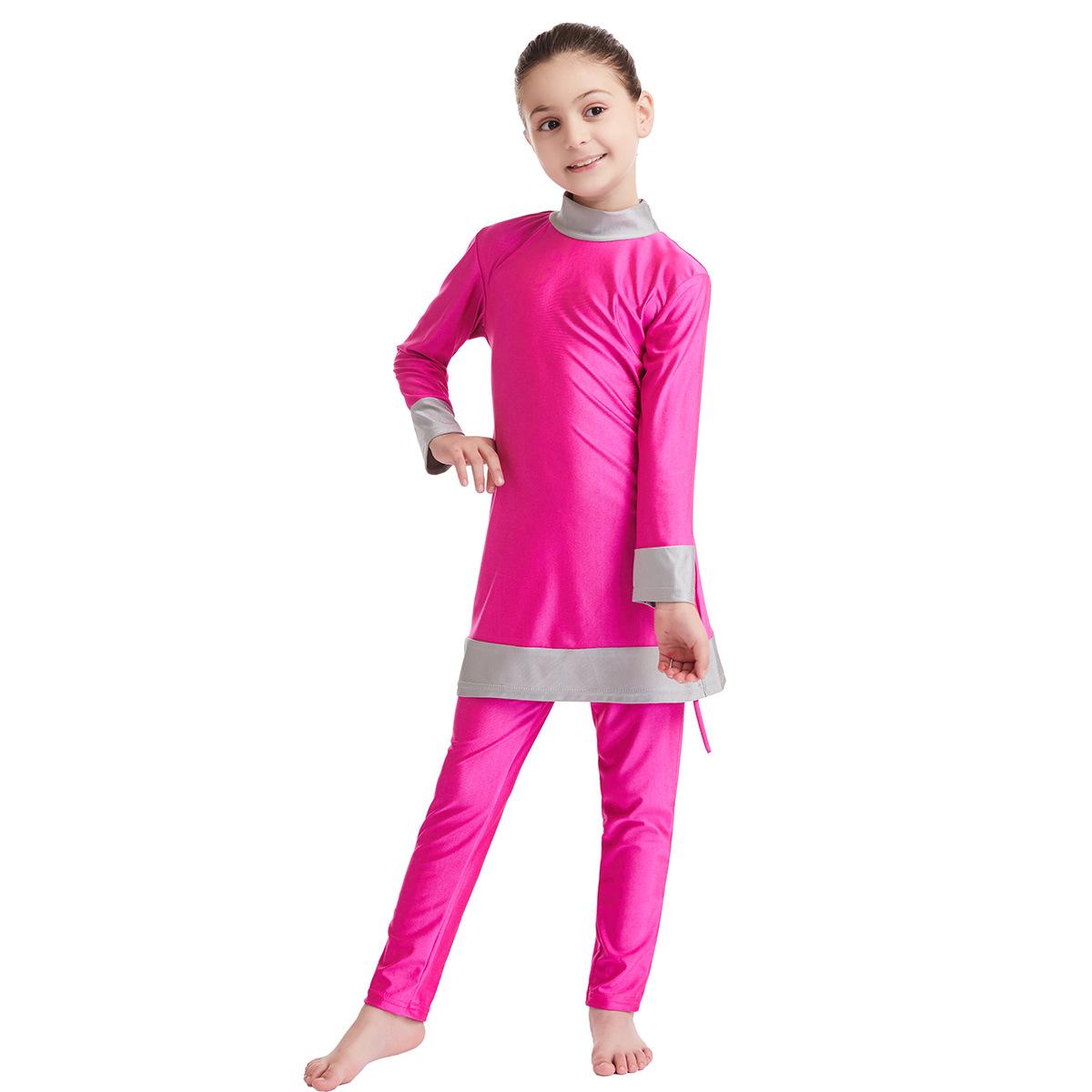 

Купальник для девочек, 3 шт., детский купальник с длинными рукавами, мусульманский исламский купальный костюм, комплекты 160cm розы красного